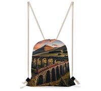 MUSM Sunset over Elevated Bridge Drawstring Backpack for Women Men - 13.8"x19.7" Lightweight Cinch Bag Large Capacity Gym Drawstring Bag Aesthetic Sackpack Sports Backpack for Travel, Beach