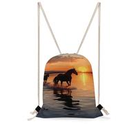 MUSM Sunsets Lake Horses Drawstring Backpack for Women Men - 13.8"x19.7" Lightweight Cinch Bag Large Capacity Gym Drawstring Bag Aesthetic Sackpack Sports Backpack for Travel, Beach