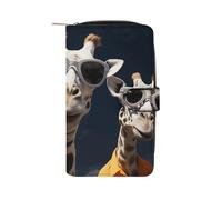 MUSM Three Giraffes Wearing Sunglasses Leather Wallet，Bifold Clutch Billfold，Large Capacity Luxury Wallets for Everyday Use
