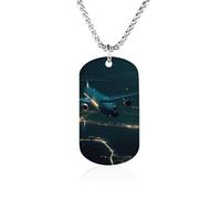 MUSM Titanium Steel Necklace with Plane Flying at Night Pendant, 23.6 Inch Lightweight Chain - Elegant Jewelry Gift for Women Men Memorial Necklace for Birthday, Valentine's Day