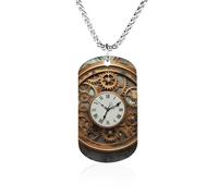 MUSM Titanium Steel Necklace with Rusty Steampunk Clock Pendant, 23.6 Inch Lightweight Chain - Elegant Jewelry Gift for Women Men Memorial Necklace for Birthday, Valentine's Day