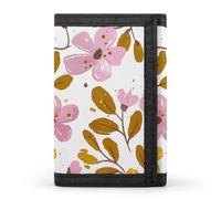 MUSM Tri-Fold Wallet with 8 Card Slots & Key Ring, Durable Polyester Money Clip Compact Golden Flower Pattern Wallet for Men & Women