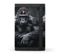 MUSM Tri-Fold Wallet with 8 Card Slots & Key Ring, Durable Polyester Money Clip Compact Gorilla on The Ground Wallet for Men & Women