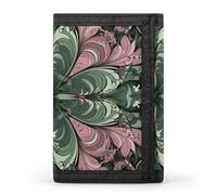 MUSM Tri-Fold Wallet with 8 Card Slots & Key Ring, Durable Polyester Money Clip Compact Green Abstract Pattern Wallet for Men & Women