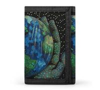 MUSM Tri-Fold Wallet with 8 Card Slots & Key Ring, Durable Polyester Money Clip Compact Hands Holding The Earth Wallet for Men & Women