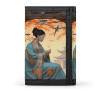 MUSM Tri-Fold Wallet with 8 Card Slots & Key Ring, Durable Polyester Money Clip Compact Lady And Her Bird Wallet for Men & Women