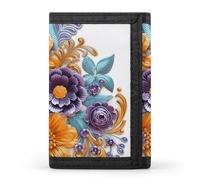 MUSM Tri-Fold Wallet with 8 Card Slots & Key Ring, Durable Polyester Money Clip Compact Leaves And Flowers Wallet for Men & Women