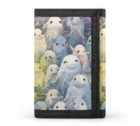 MUSM Tri-Fold Wallet with 8 Card Slots & Key Ring, Durable Polyester Money Clip Compact Little Ghost Rainbow Wallet for Men & Women