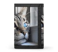 MUSM Tri-Fold Wallet with 8 Card Slots & Key Ring, Durable Polyester Money Clip Compact Lying on The Windowsill Wallet for Men & Women