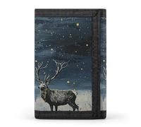 MUSM Tri-Fold Wallet with 8 Card Slots & Key Ring, Durable Polyester Money Clip Compact Painting Under Moonlight Wallet for Men & Women