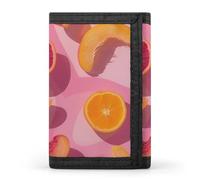 MUSM Tri-Fold Wallet with 8 Card Slots & Key Ring, Durable Polyester Money Clip Compact Peach And Orange Slices Wallet for Men & Women