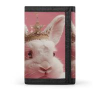 MUSM Tri-Fold Wallet with 8 Card Slots & Key Ring, Durable Polyester Money Clip Compact Rabbit Wearing A Crown Wallet for Men & Women