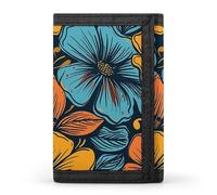 MUSM Tri-Fold Wallet with 8 Card Slots & Key Ring, Durable Polyester Money Clip Compact Simplified Line Flowers Wallet for Men & Women