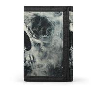 MUSM Tri-Fold Wallet with 8 Card Slots & Key Ring, Durable Polyester Money Clip Compact Skull And Smoke Wallet for Men & Women