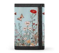 MUSM Tri-Fold Wallet with 8 Card Slots & Key Ring, Durable Polyester Money Clip Compact There Are Many Flowers Wallet for Men & Women