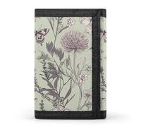 MUSM Tri-Fold Wallet with 8 Card Slots & Key Ring, Durable Polyester Money Clip Compact Wildflowers And Butterflies Wallet for Men & Women