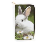 MUSM Two Little Cute Rabbits Leather Wallet Minimalist Clutch Wallet Card Cases & Money Organizers with Smooth Zippers