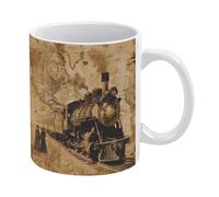 MUSM Vintage Steam Train Coffee Mug Double-Sided Printed Ceramic Mug 11oz Tea Cup for Gift Funny Coffee Cup for Home, Office & Cafe, Dishwasher Safe