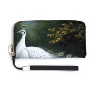 MUSM White Peacock_78030696 Long Wallet Zip Around Wallet Handbag with Wrist Strap Large Capacity Phone Purse