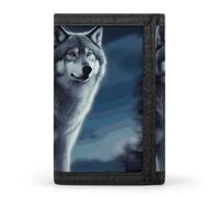 MUSM Wolf Under Moon Trifold Wallet Minimalist Card Holder with Multiple Card Slots, Small Zipper Coin Pocket, Key Ring for Daily Carry, ID Cards, Cash And Gift