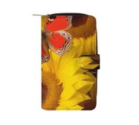 MUSM Yellow Sunflowers with Red Butterfly Leather Wallet，Bifold Clutch Billfold，Large Capacity Luxury Wallets for Everyday Use