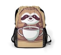 MUSM Yoga Sloth Coffee Drawstring Backpack，Deluxe Stylish Large-Capacity Gym Bag,Lightweight Waterproof Travel Sackpack,for Women&Men