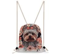 MUSM Yorkie Floral Drawstring Backpack for Women Men - 13.8"x19.7" Lightweight Cinch Bag Large Capacity Gym Drawstring Bag Aesthetic Sackpack Sports Backpack for Travel, Beach