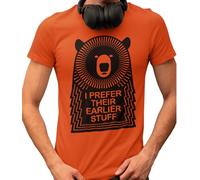 Muso Bear Funny Bear Band Shirt - Organic Cotton - Screen Printed - Animal top 80s 90 Retro DJ Gift Novelty Gifts t Shirts for Men UK - Now Playing Vinyl Large Paprika