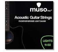 MUSO PRO Acoustic Guitar Strings - Phosphor Bronze, Custom Light Gauge 11-50 - Warm Tone, Long-Lasting Coating, Balanced Tension for Rich Sound & Playability