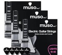Muso Pro Electric Guitar Strings, Nickel Wound Light Gauge 10-46, Bright & Balanced Tone, Pack of 3 Sets with Free Picks