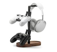 muso wood 2-in-1 Gaming Controller Stand, Headphone Stand, Walnut Controller Stand, Desktop Headset Stand for Game Controllers and PC Earphone Accessories