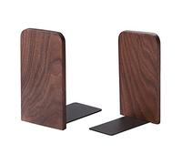 Muso Wood Book ends, wooden bookends 1 pair - Decorative book ends for shelves - Sturdy book stop for Gift/Home/Office/School 13x10.8x8cm (Walnut wood)