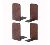 Muso Wood Book ends, wooden bookends 2 pairs - Decorative book ends for shelves - Sturdy book stop for Gift/Home/Office/School 13x10.8x8cm (Walnut wood)