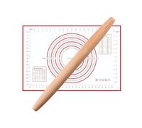 Muso Wood Rolling Pin - French Rolling Pin with Silicone Baking Mat (40 cm - Beech Wood)