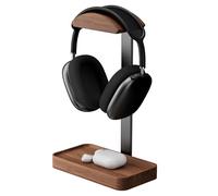 muso wood Walnut Headphone Stand, Wood Headset Stand with Storage Base