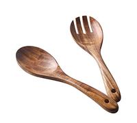 Muso Wood Wooden Salad Servers Set, Acacia Wooden Fork and Spoon Salad Tongs 26cm Serving Spoons Set Wood Kitchen Utensil Salad Mixer Long Handle