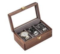 muso wood Wooden Watch Box Made of Luxuriously Solid North American Walnut Wood with Glass Window Metal Clasp for 3 Watches Watch Box Watch Storage 20 x 12 x 8.5 cm