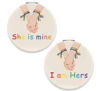 musoeica 2 Pcs Lesbian Gifts for Women Girlfriend Compact Mirror Couples Anniversary Presents Birthday Gift for Her, Travel Makeup Mirror Wedding Valentines Pride Queer LGBT Lesbian Presents