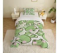 MUSOLEI Kids Single Coverless Duvet Boys Girls for All Seasons Single Quilt Frog 3D Patterns Comforter 135x200 with 50x75 pillowcase Green