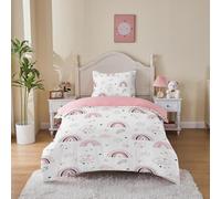 MUSOLEI Rainbow Bedding Set Single, White and Pink Lovely Kids Duvet Cover Sets for Boys Girls, Colorful Microfibre Quilt Cover 135X200cm with Pillowcase 50x75cm