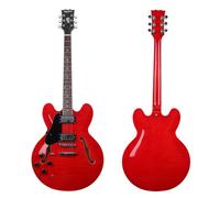 Musoo 335 style left-handed Jazz Electric Guitar with Flame Maple top, Semi-Hollow Body, Chromed Hardware