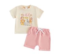 Muspeczenith Infant Baby Boy Girl 1st Birthday Outfit Wild One Animal Print T Shirt and Shorts Set 1 Year Old Birthday Gifts Summer Clothes
