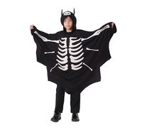 Muspeczenith Kids Halloween Bat Costume Skeleton Glow in the Dark Hooded Cape Cloak (standard, 5-6 Years, Black)