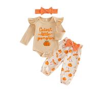 Muspeczenith Newborn Baby Girl Halloween Outfit Pumpkin/Ghost Romper + Pants + Headband (Pumpkin, 0-3 Months)