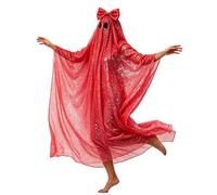 Muspeczenith Women Ghost Costume Halloween Spooky Cape Sequin Disco Ghost Poncho (Red, S)