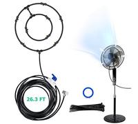 Mussozy 26.3 FT Black Modern Outdoor Misting Fan Kit - Electric Floor Fan with Misting Cooling System - 8 Brass Nozzles, 3/4" Adapter, 26.3ft PU Pipe - Outdoor Patio Garden Backyard Greenhouse Breeze