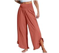 Must Haves for Women Linen Trousers for Women UK Solid Summer Pants Elastic High Wasit Palazzo Pants Ladies Wide Leg Long Lounge Trousers Loose Casual Bottoms