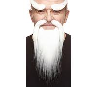 Mustaches Self Adhesive, Novelty, Shaolin Monk Fake Beard, Fake Mustache and Fake Eyebrows, White Color