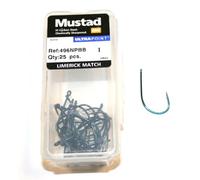 Mustad 496BNP-BU Offset Soft Bait Hooks (Limerick Match) - Size 1 - Qty 25
