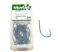 Mustad 496BNP-BU Offset Soft Bait Hooks (Limerick Match) - Size 3/0 - Qty 25